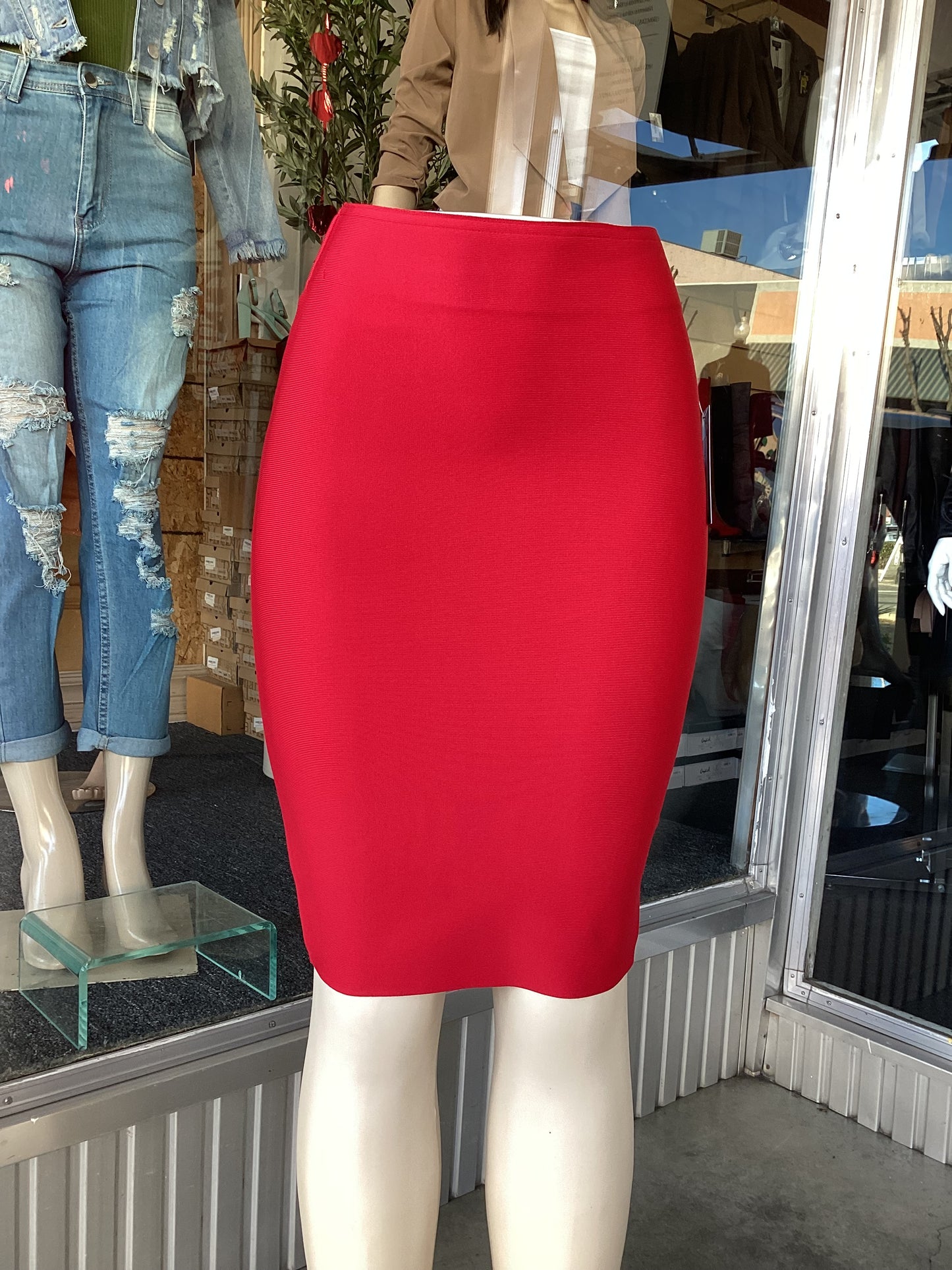 #HS7072 Pencil Skirt Red