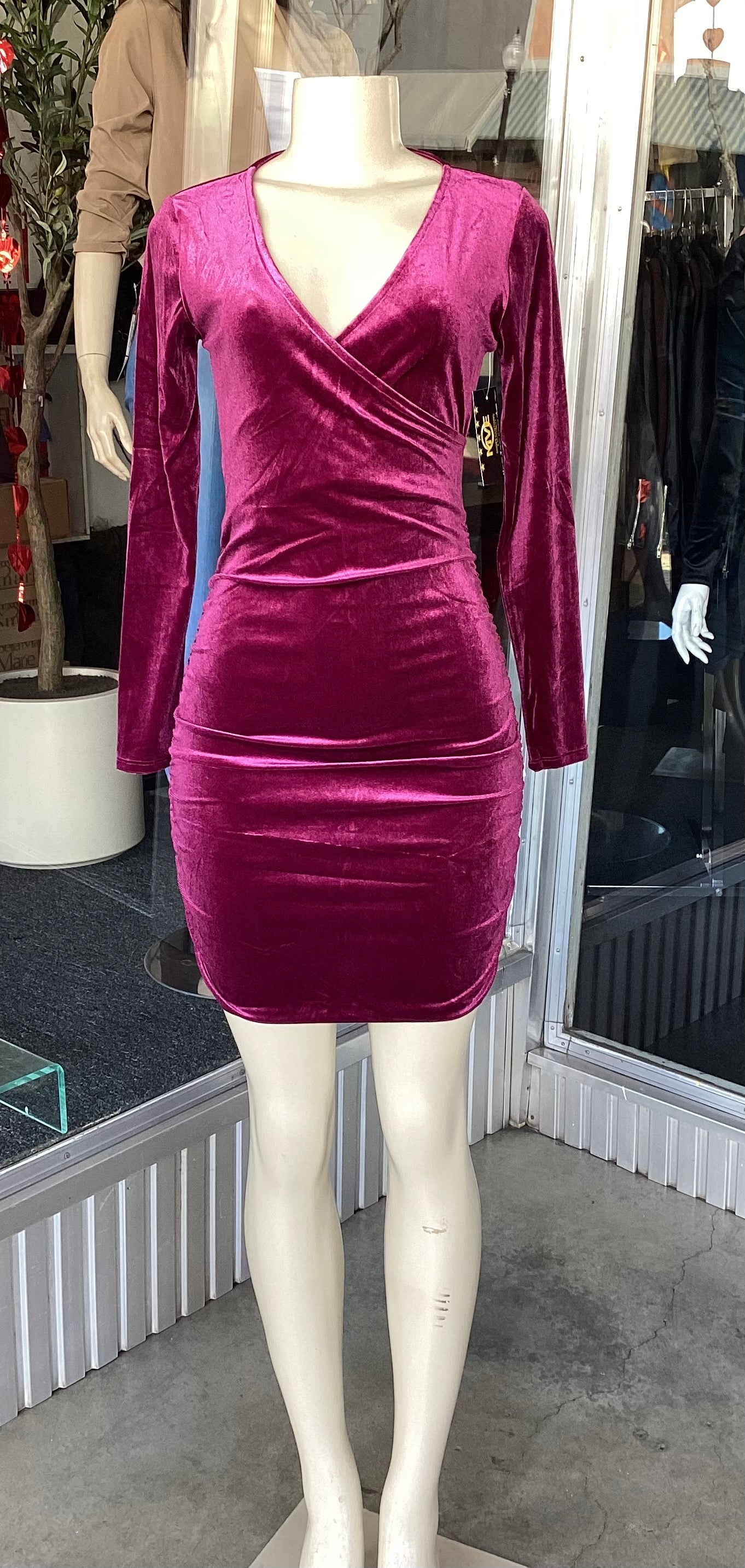 #74629 Burgundy Velvet Dress