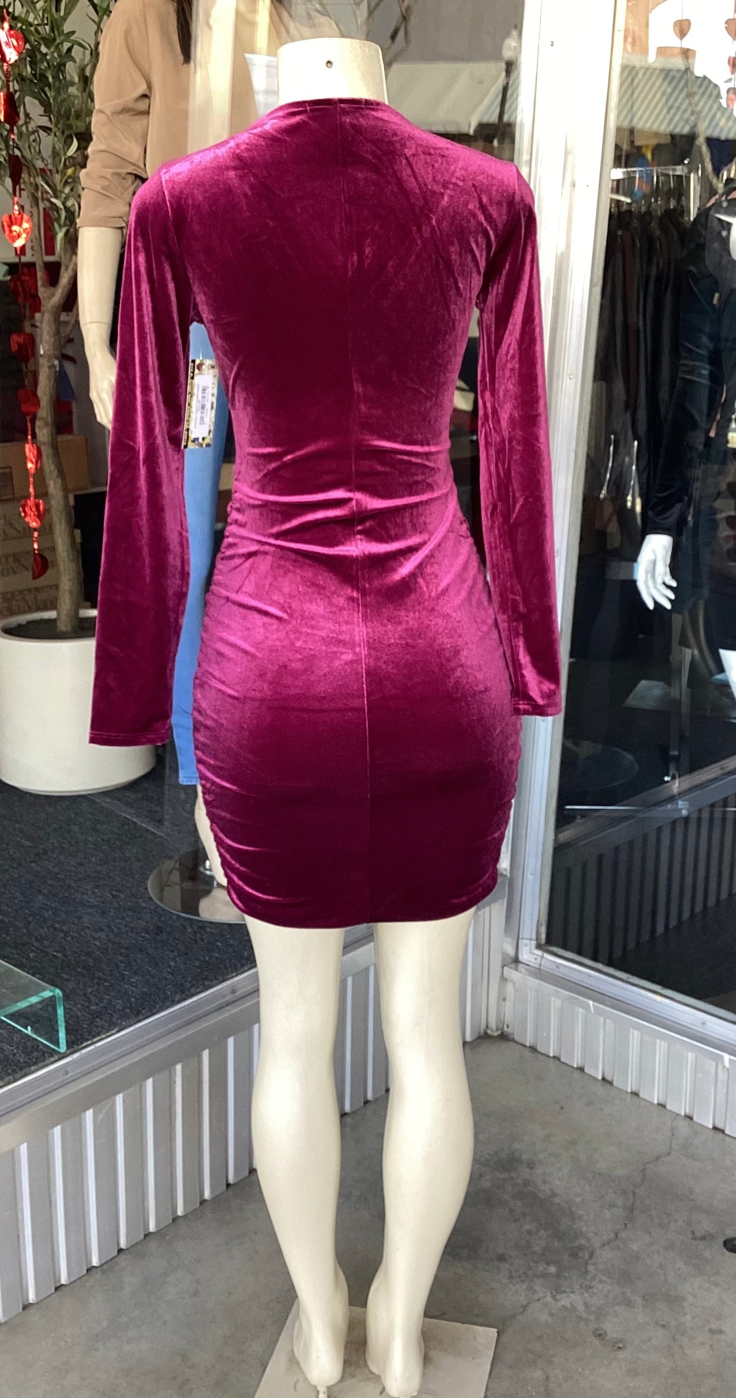 #74629 Burgundy Velvet Dress