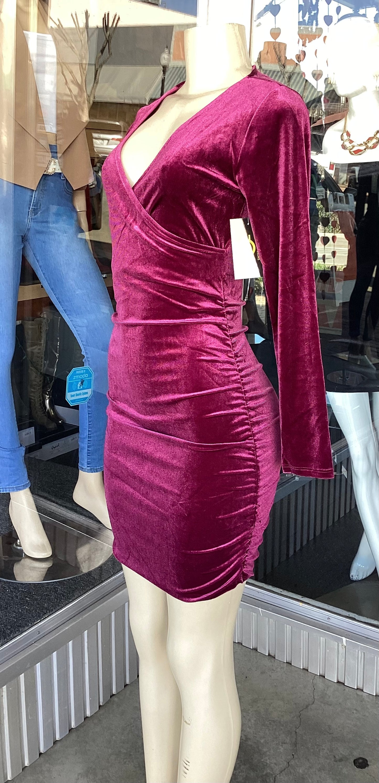 #74629 Burgundy Velvet Dress