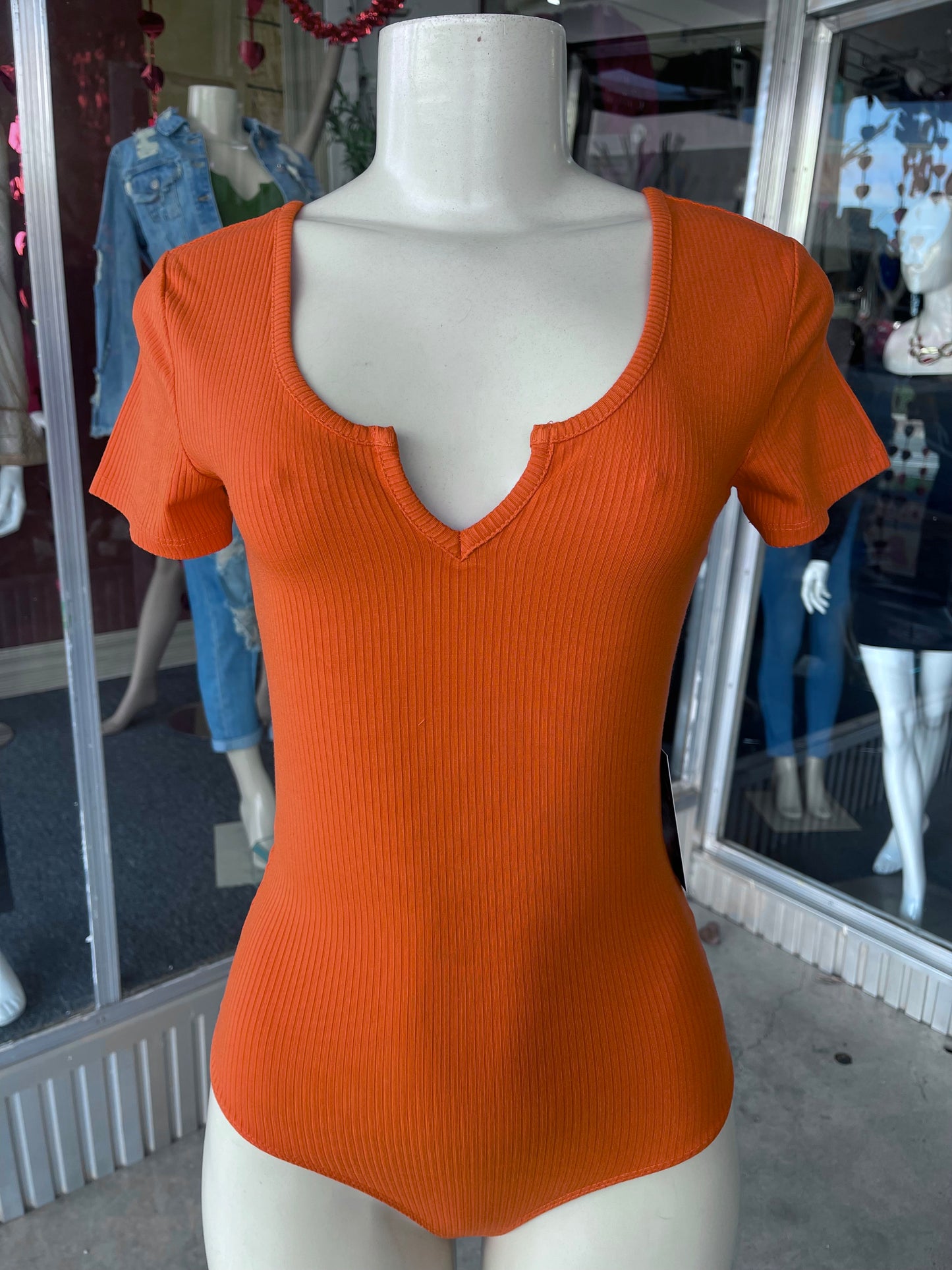 #5A1634 Orange Bodysuit Blouse