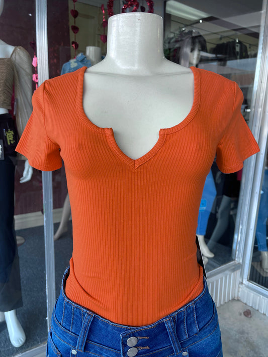 #5A1634 Orange Bodysuit Blouse