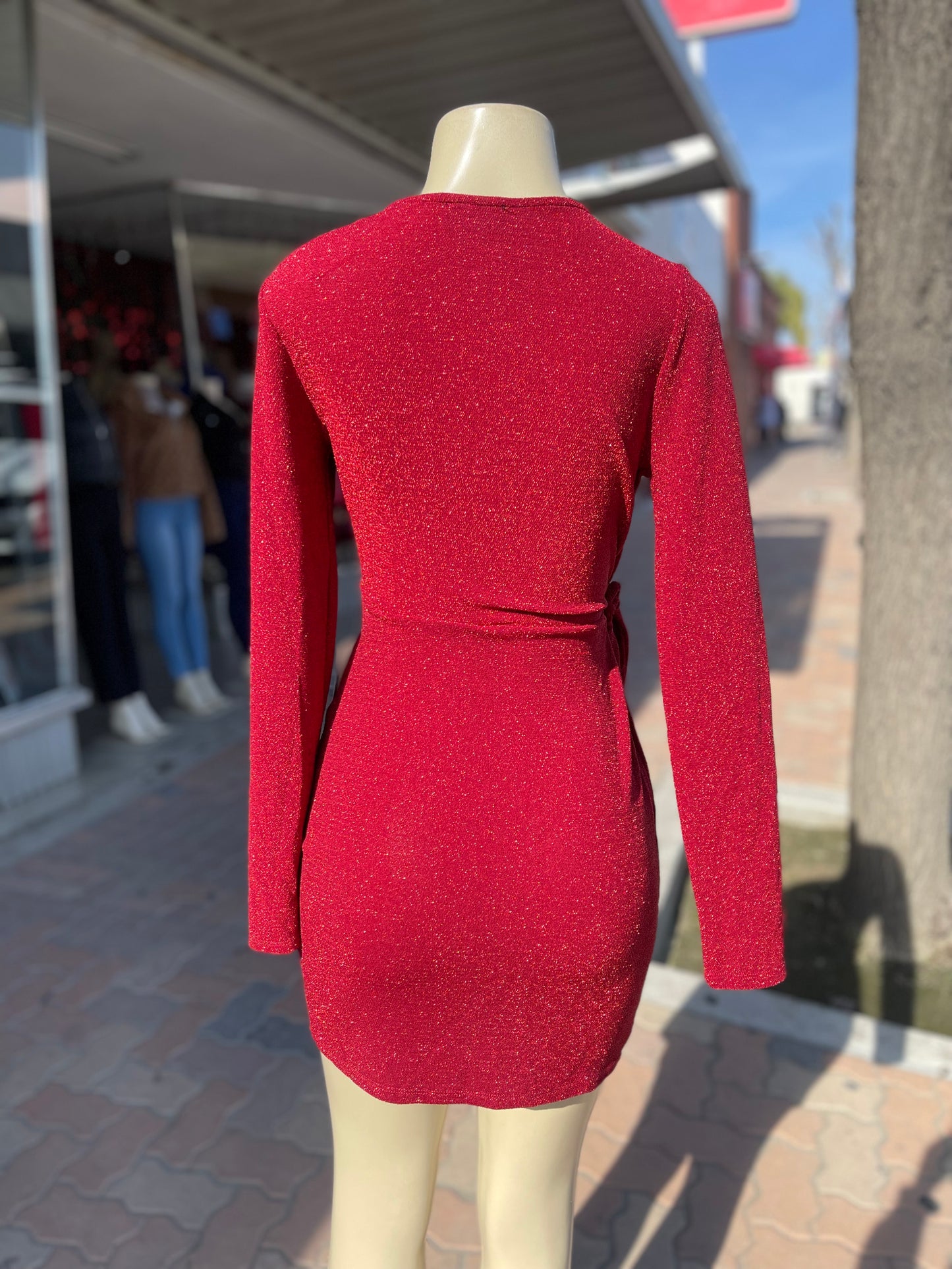 #37522D Red Long Sleeve mini Dress