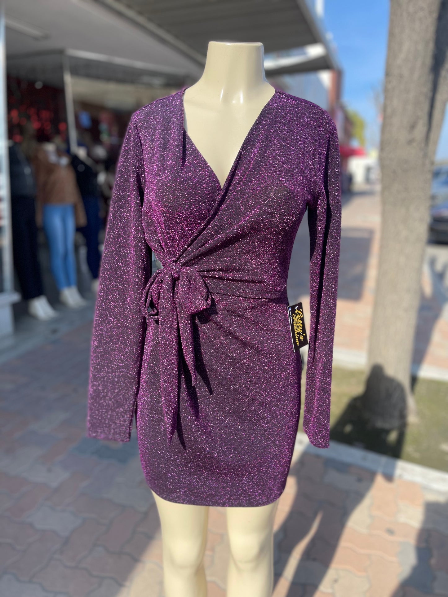 #37522D Purple Long Sleeve mini Dress