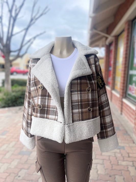 #HF24A172 Brown Flannel crop top coat