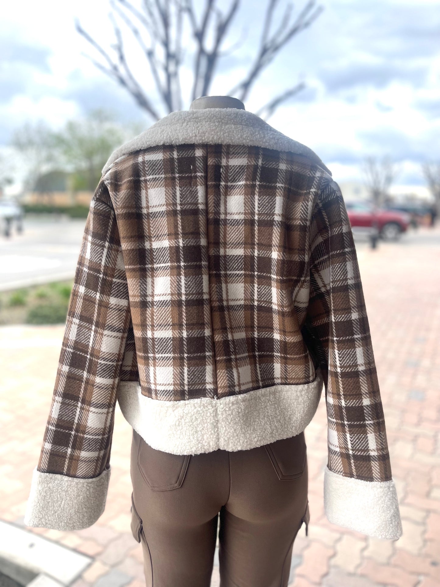 #HF24A172 Brown Flannel crop top coat