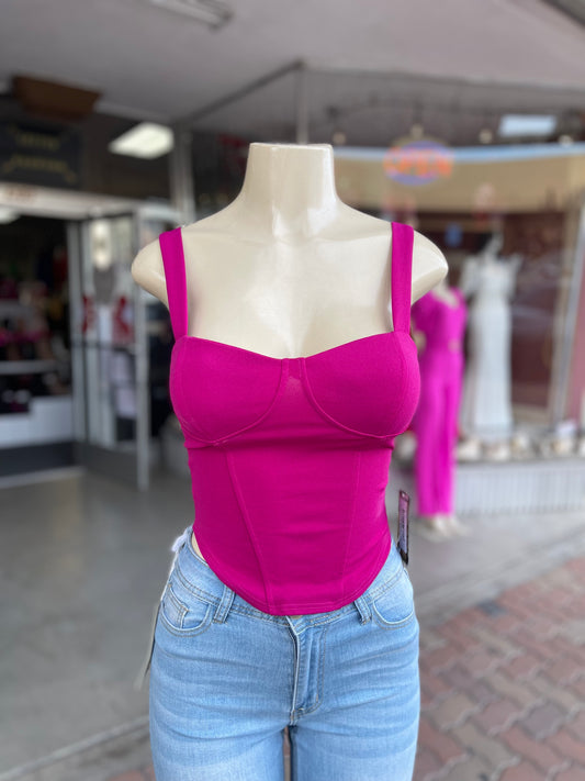 #CH8161 CROP TOP  SLEEVELESS  HOT PINK